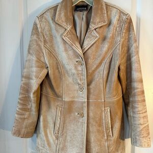 Adler Collection Vintage 90’s Distressed Tan 3 Button Leather Jacket, Medium